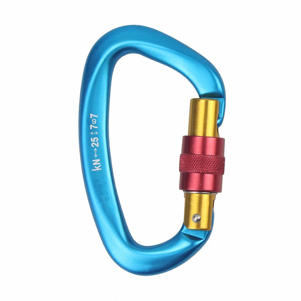 Heavy-Duty 25kN D-Shape Carabiner with Safety Screw Lock for Outdoor Adventures Blue