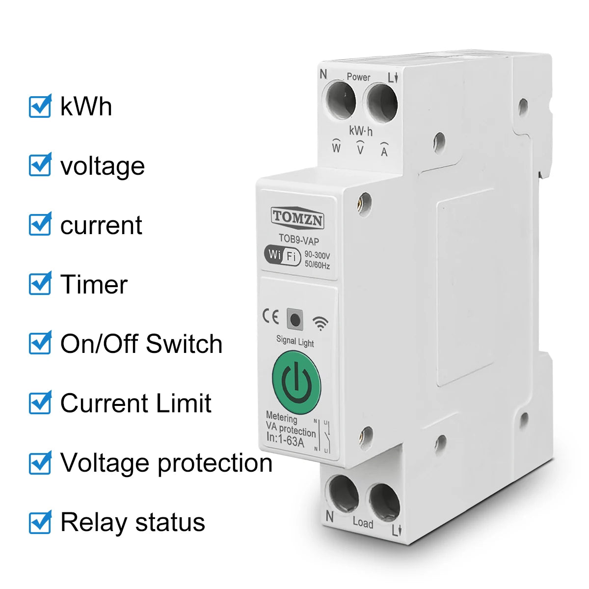 TOMZN 63A 1P+N WiFi Smart Switch with Energy Metering &amp; Protection