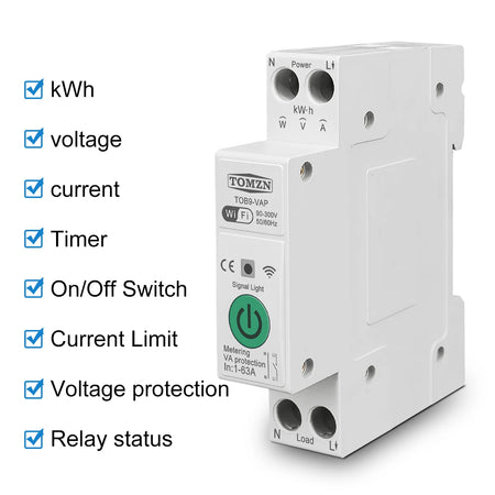TOMZN 63A 1P+N WiFi Smart Switch with Energy Metering &amp; Protection