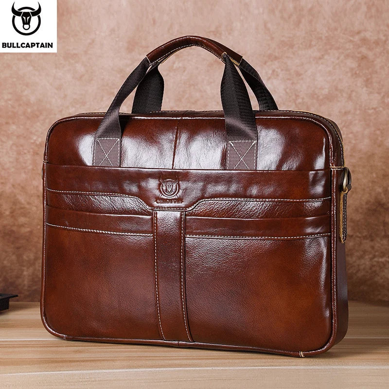 Genuine Cow Leather Laptop Bag for 15-Inch Laptops, Premium Men’s Briefcase for Work, Travel, and Everyday Commutes