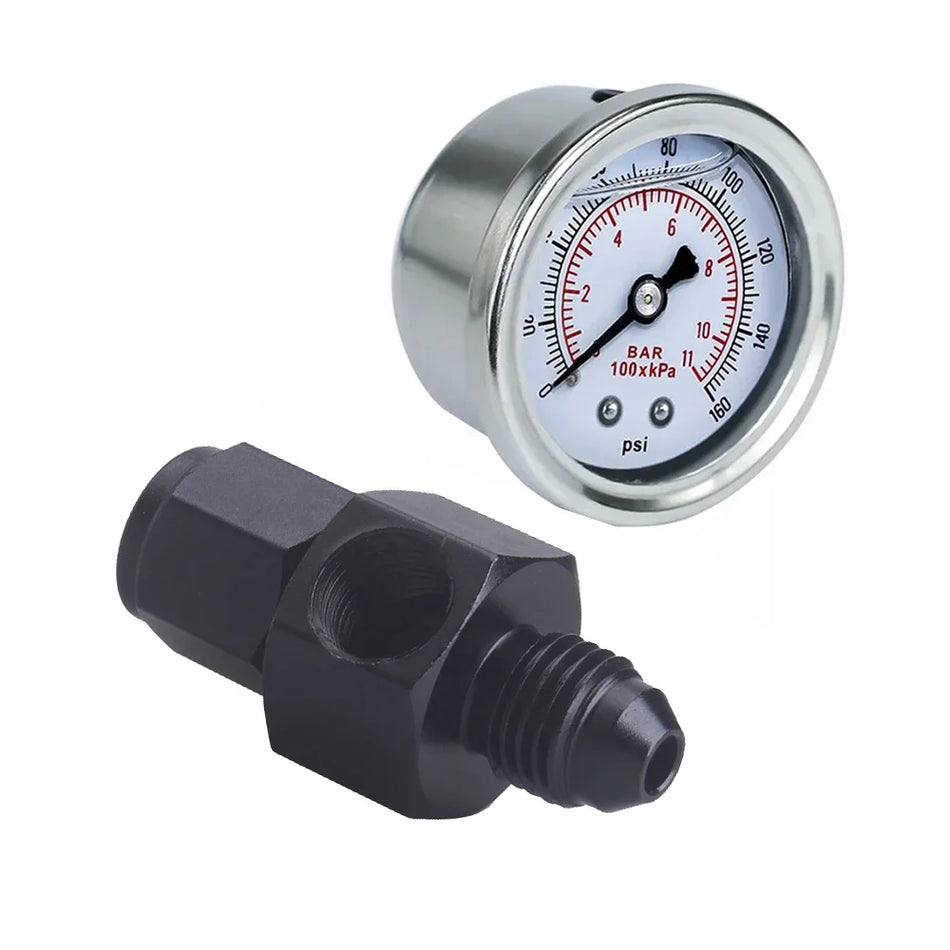 Universelles Kraftstoffdruckmessgerät 0-160 psi, 1/8 NPT, mit AN6/AN8/AN10-Adaptern