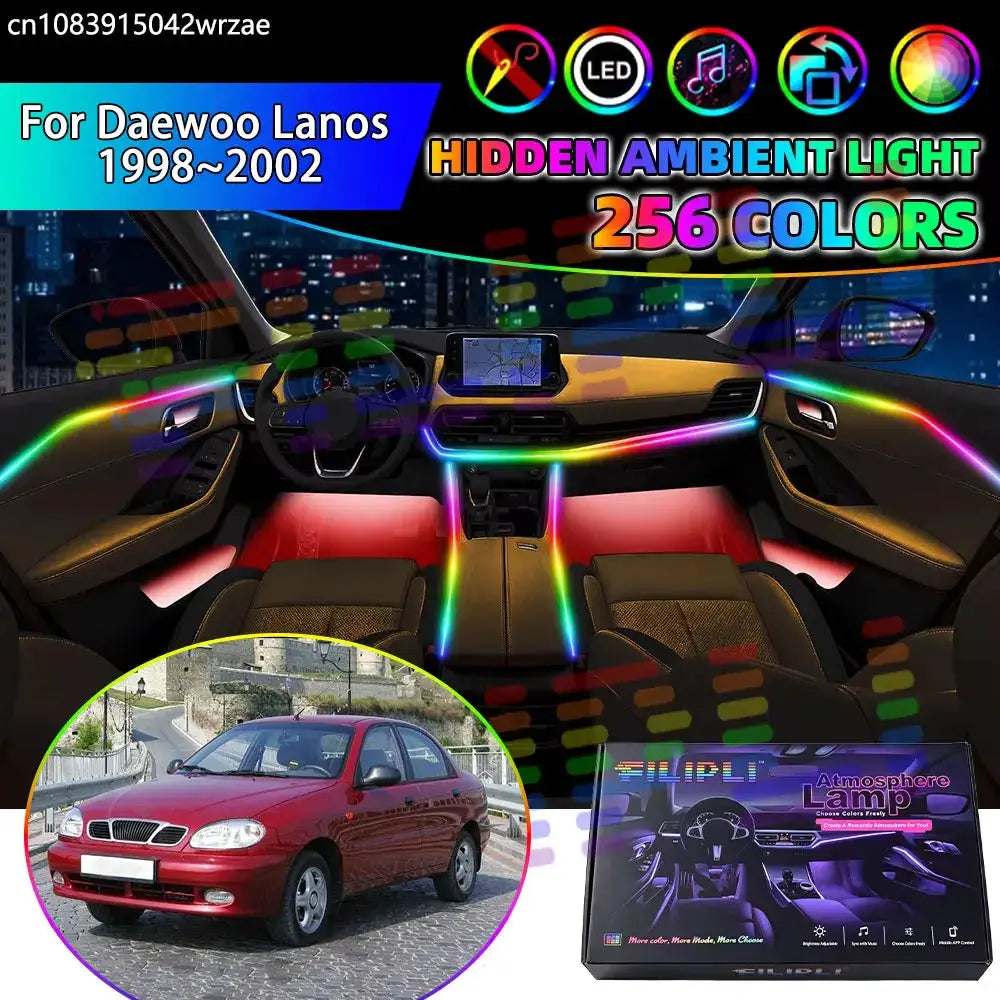 For Daewoo Lanos 1998~2002 T100 Chevrolet RGB Car Interior Ambient Lights Strips Breathing Lighting Kit App Control LED strips by InterCyprus Trading Ltd