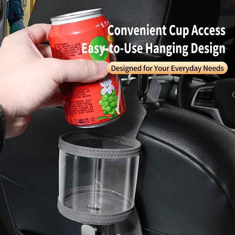 Δερμάτινος Οργανωτής Αυτοκινήτου για το Μαξιλάρι Κεφαλής με Αποθηκευτικό Χώρο Πίσω Καθίσματος 2 σε 1 και Θήκη Ποτηριού