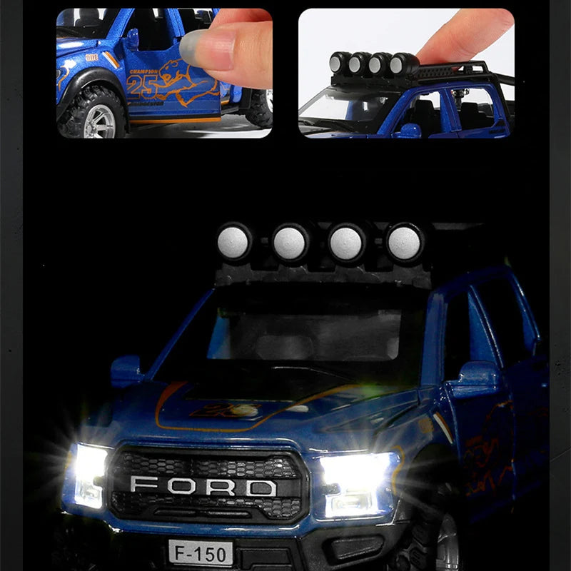 Diecast Model Car 1:32 Scale for Ford Raptor F150 Alloy with Sound