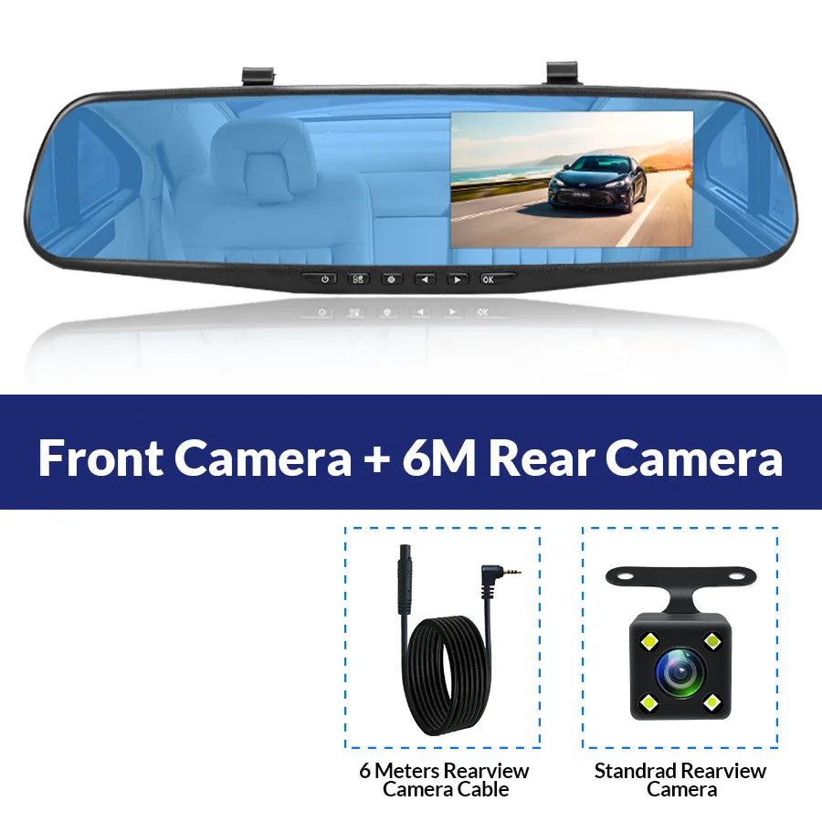 Dashcam Camera 24H Front Rear 1080P Mirror - 4.3 Inch DVR A08 With 6M RCC / 64G
