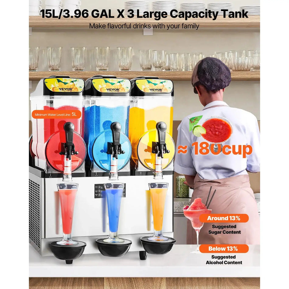 15L Triple Tank Commercial Slushy Machine for Bars