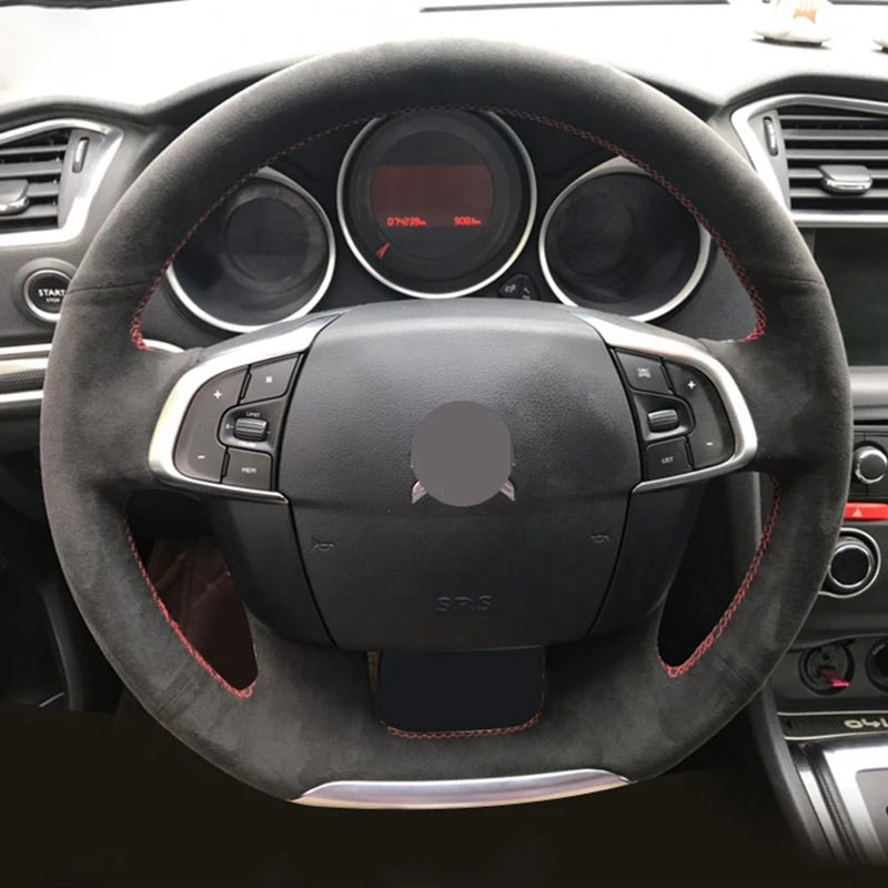 Ručno šivana crna presvlaka za upravljač od antilop kože za Citroen C4 C4L DS4