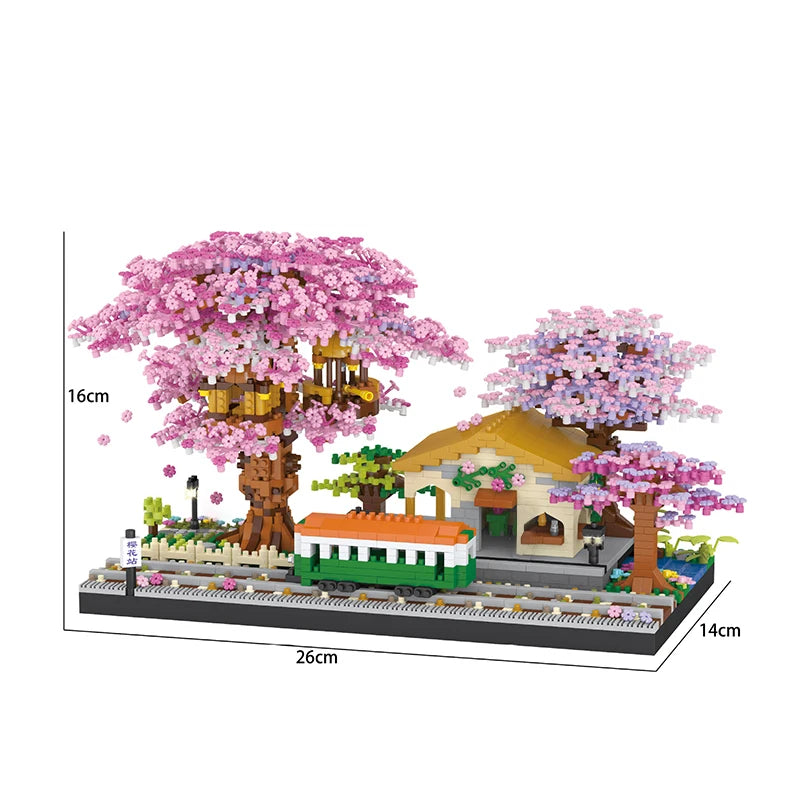 Building Blocks Mini Sakura Tree Set &ndash; Romantic Cherry Blossom Treehouse Model