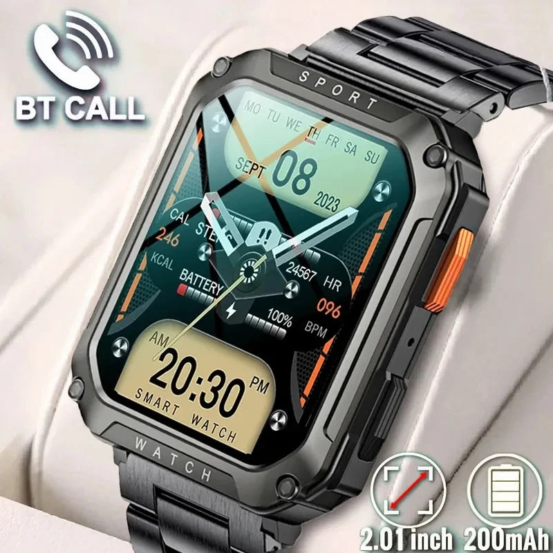🟠 Прочные военные интеллектуальные часы для мужчин для Android iOS Ftiness Watches IP68 водонепроницаемые 2.01 '' AI Voice Bluetooth Call Smartwatch 2023