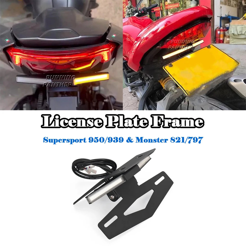 Numura zīmes turētājs ar LED spārnu iznīcinātāju CNC alumīnijs Ducati Monster.