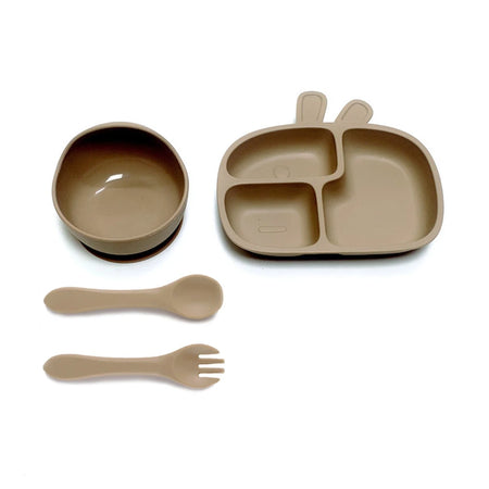 CZSAE 4pcs Baby Plate Set &ndash; Drop-Proof and Scald-Proof Design Light brown