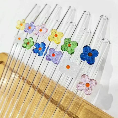 5Pcs Reusable Glass Straws &ndash; Eco-Friendly Flower Shape Design