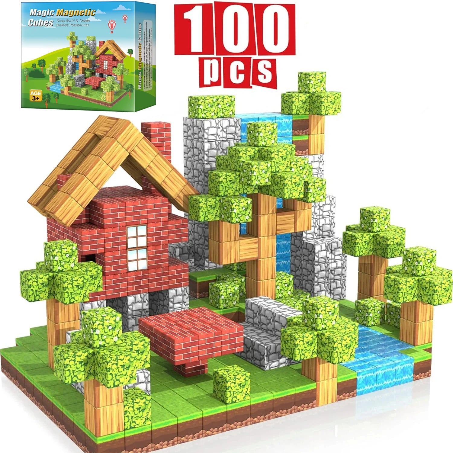 100pcs Magnetic Building Blocks Set for Kids - STEM Montessori Sensory Toys for Toddlers Ages 6+ - Perfect Gift for Boys and Girls
