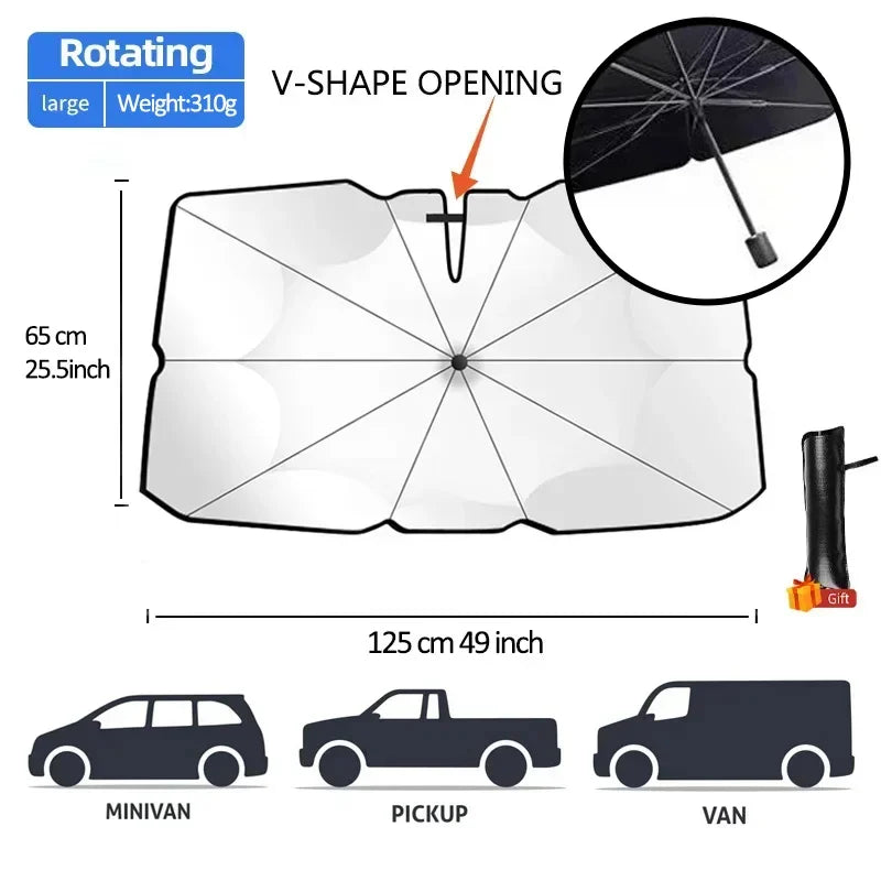 360&deg; Rotating Car Sunshade Umbrella for Summer Heat Protection Handle Opening S