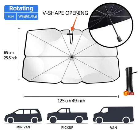 360&deg; Rotating Car Sunshade Umbrella for Summer Heat Protection Handle Opening S