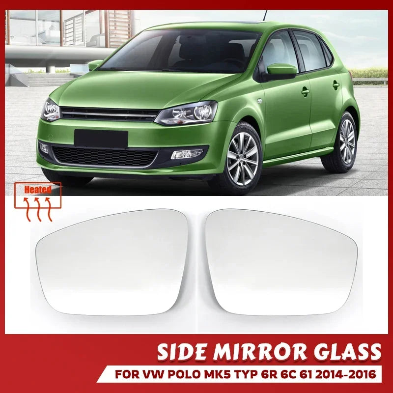 Vidro de Espelho Lateral Aquecido para VW Polo Mk5 6R 6C Convexo