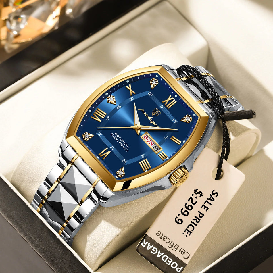 RVS Herenhorloge POEDAGAR, Luminous, Waterdicht, Datum Dag