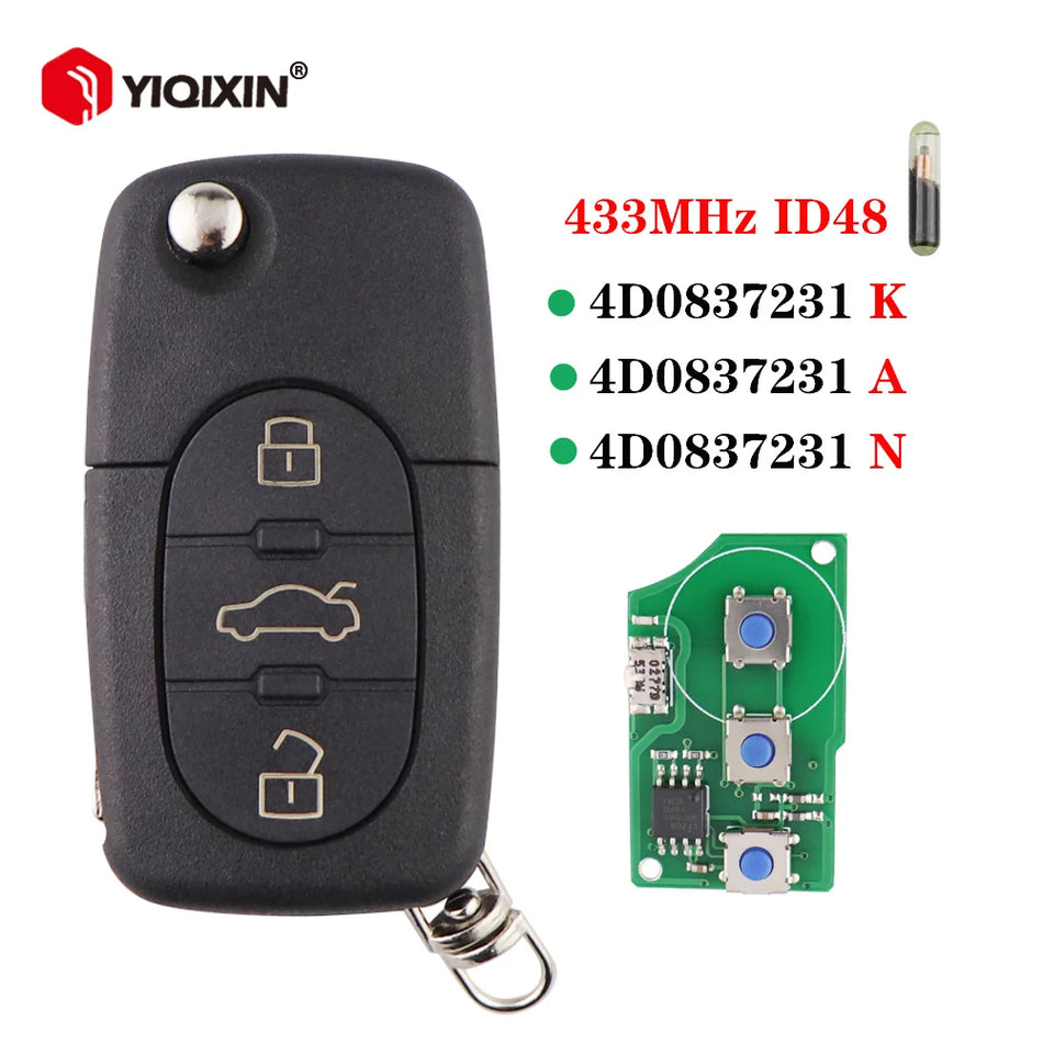 Nuotolinis raktas su ID48 mikroschema Audi A1 A3 A4 A6 A8 TT Q3 RS4 315 iki 433MHz neapipjaustytas