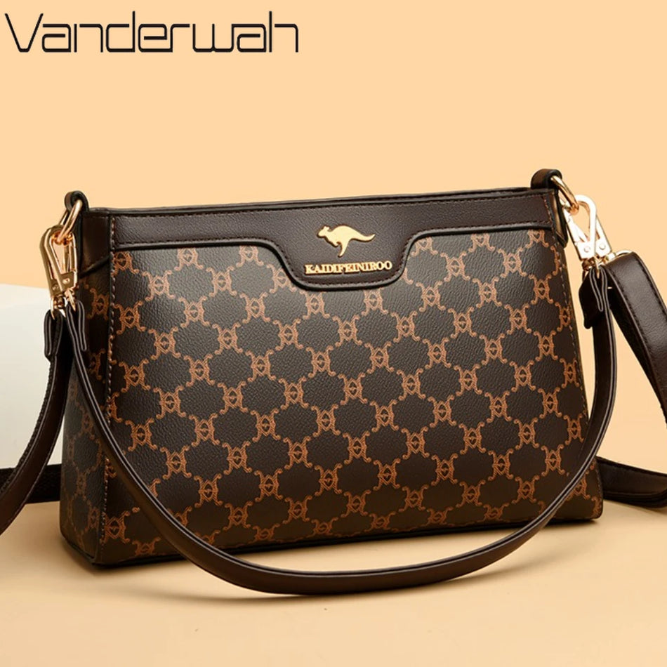 Geantă de umăr de damă autentică Kangaroo Brand, imprimată, din piele PU, geantă crossbody de lux, designer