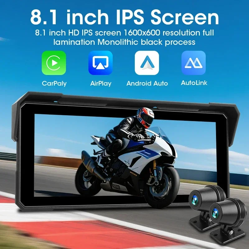 Srnubi Universal 8.1 Inch Motorcycle GPS Navigation &ndash; 4K Dual Lens Recording