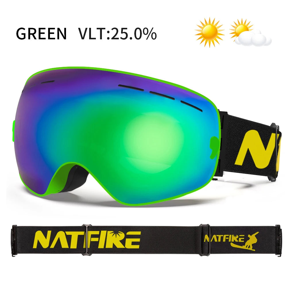 NATFIRE Snowboard Ski Goggles &ndash; UV400 Anti Fog Protection Green / CHINA