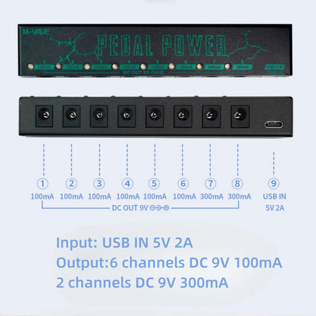 M-VAVE Pedal Power &ndash; Eight Isolated Outputs For 9V Pedals