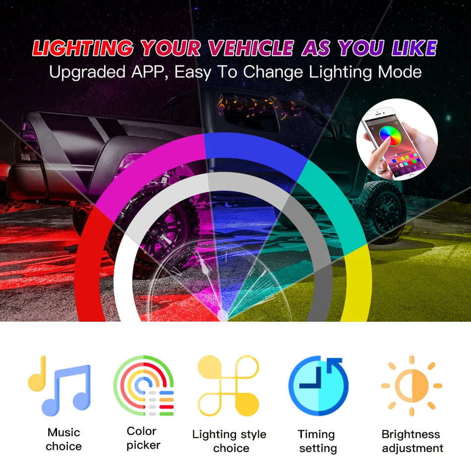 RGB Rock Lights Seši Podu Multicolor Underglow For UTV