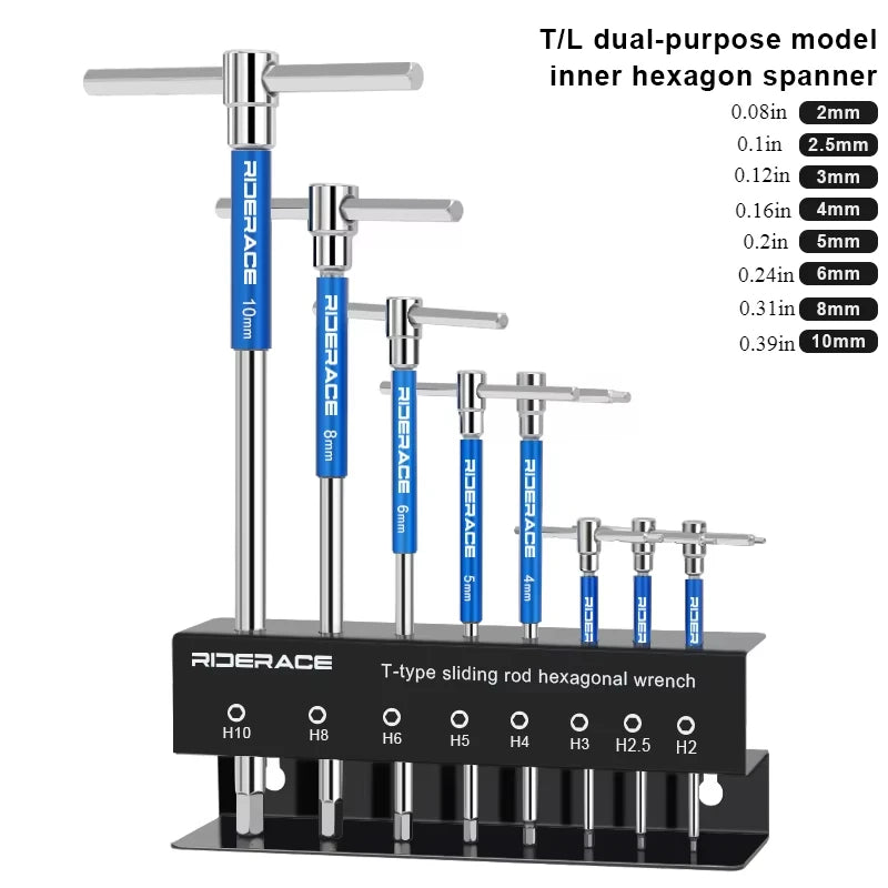 Riderace Bisiklet Altıgen Anahtar Uzatılmış T-Tutacak, Dayanıklı 2/2.5/3/4/5/6/8/10mm