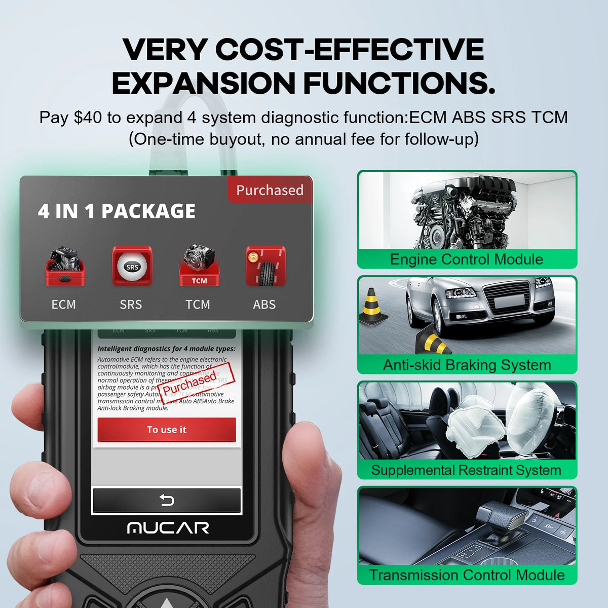 MUCAR CDE900 Obd2 Scanner &ndash; 4 Inch Touchscreen Free Update