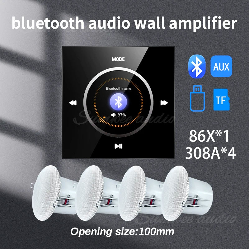 YINLEENCL 86X Mini Bluetooth Wall Amplifier with Ceiling Speaker Set for HiFi Home Theatre Bl amp with 4 spks