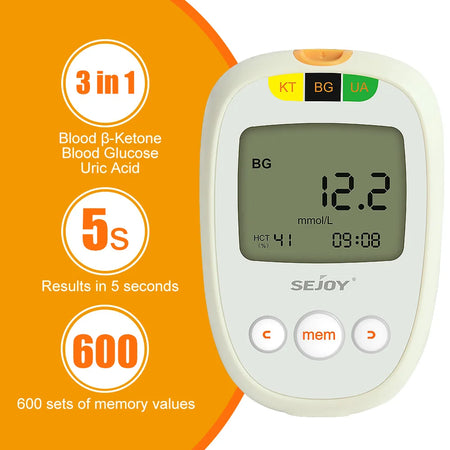 3 in 1 Glucose Ketone Uric Acid Testing Meter Kit &ndash; Comprehensive Diabetes and Ketosis Management