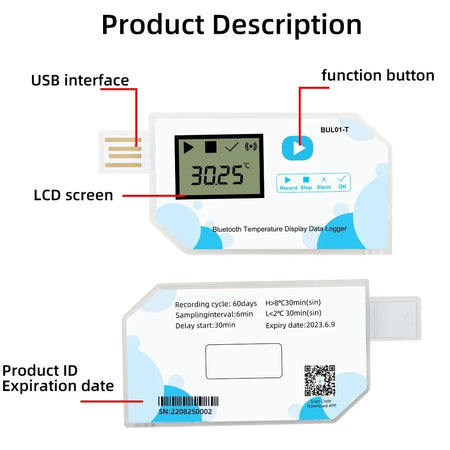 BUL01-T 60 Day LCD Data Logger &ndash; Bluetooth Temp Recorder