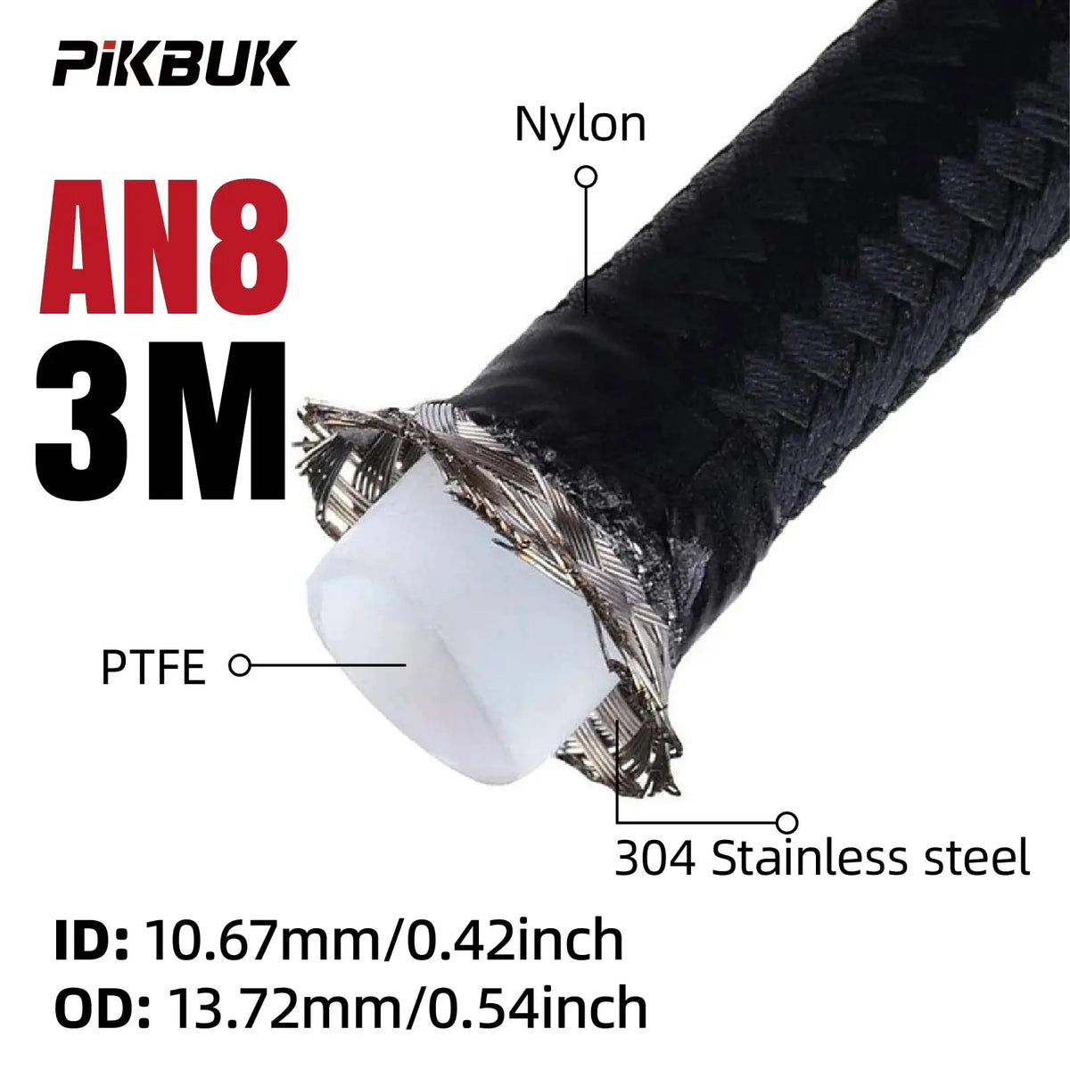 1M/2M/3M/5M AN4 AN6 AN8 AN10 Universal E85 Fuel Hose Oil Gas Cooler Line Pipe Tube Inside PTFE Nylon Stainless Steel Braided by InterCyprus Trading Ltd