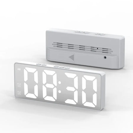 NieNie Dual Alarm LED Clock with Voice Control and Temperature Display White