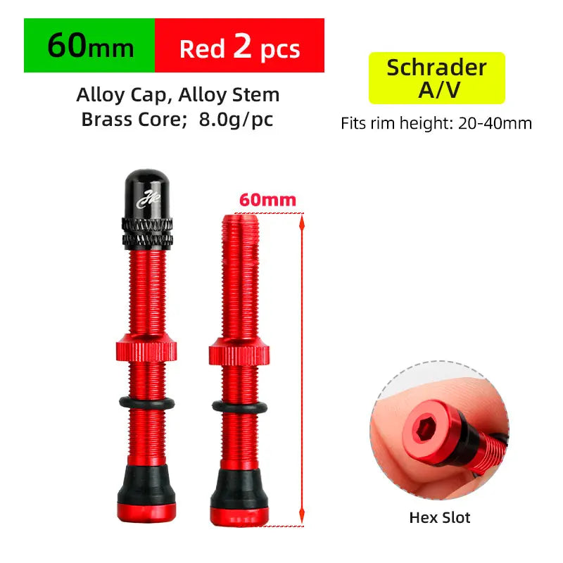 Deemount Schrader A/V Valves &ndash; Durable CNC Machined Alloy Construction AV 60mm Red 1Pair / CHINA