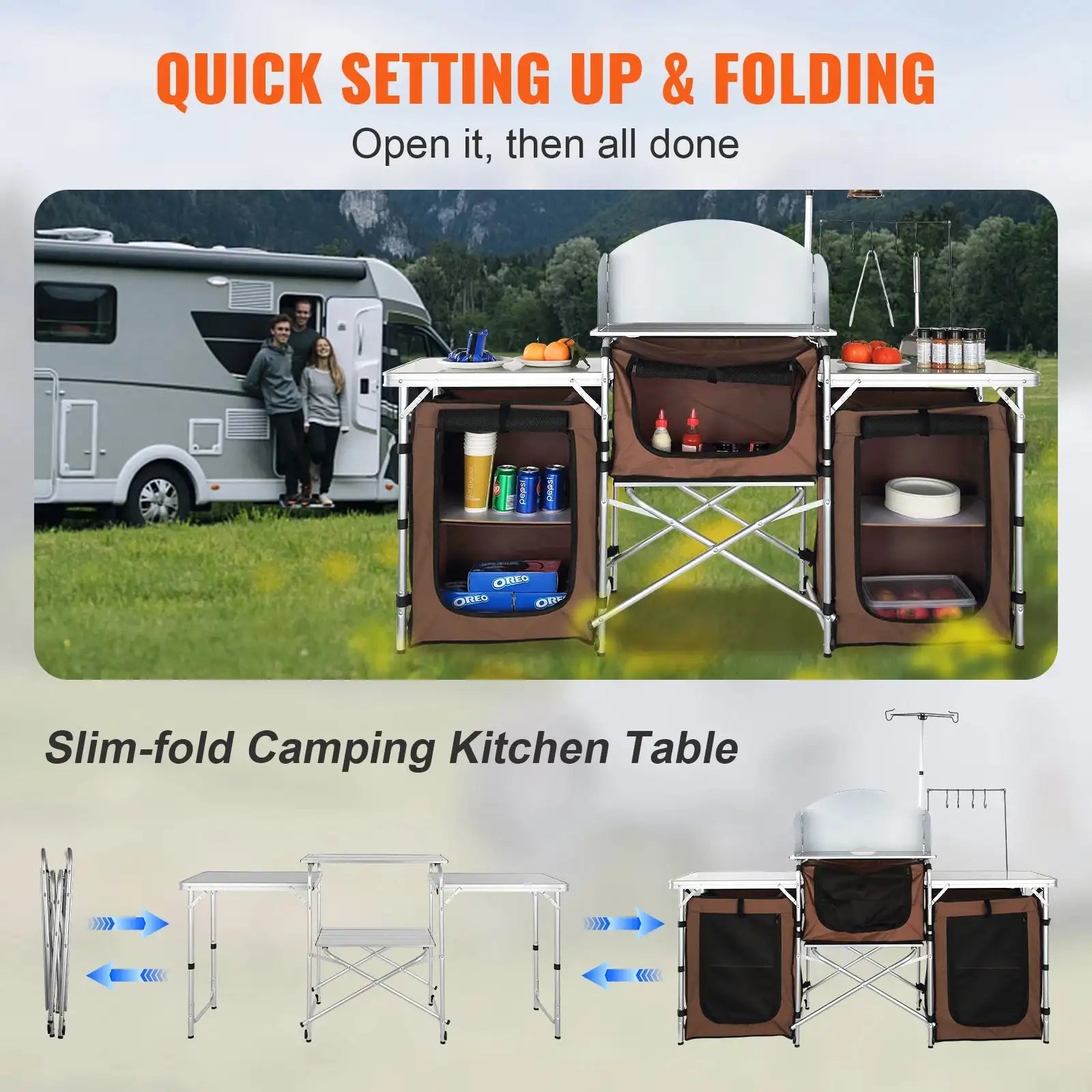 Camping Kitchen Table Folding Aluminum Windscreen