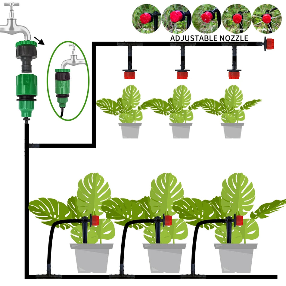 Portable 20M Micro Drip Irrigation System with Adjustable Drippers