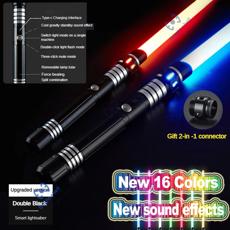 RGB Metal Lightsaber with Sound Effects and 15 Colour Changes 4-Black-2PCS