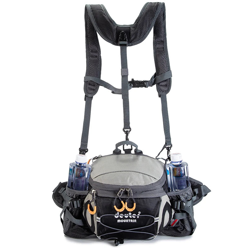 Outdoor Waist Pack &ndash; Detachable Strap and Bottle Holders Black