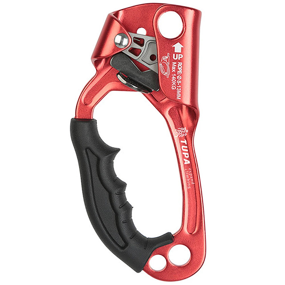 Outdoor Hand Ascender 8-13mm Rope Climber &ndash; Compact Alloy Left Hand Red