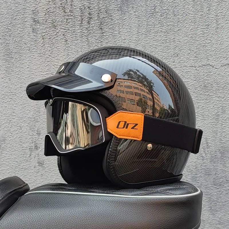 ORZ Carbon Fiber Retro Open Face Helmet &ndash; Ultra Lightweight 7 / XXL