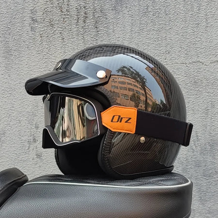 ORZ Carbon Fiber Retro Open Face Helmet &ndash; Ultra Lightweight 7 / XXL
