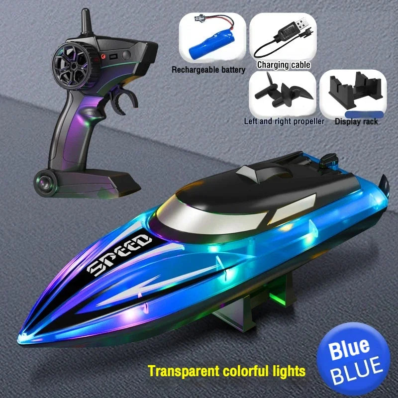 RC Boat With Colorful LED Light - Waterproof Racing Blue light