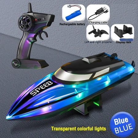 RC Boat With Colorful LED Light - Waterproof Racing Blue light