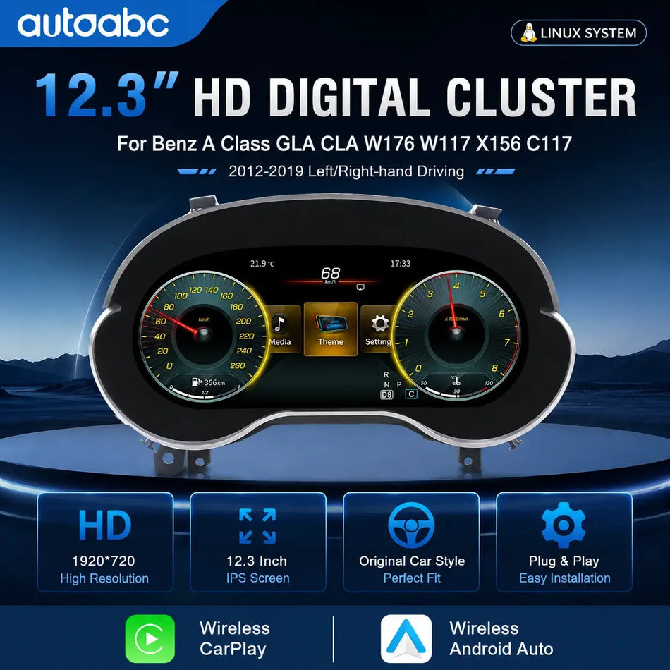 12.3 "LCD Digital Dashboard Cluster For Mercedes Benz A GLA CLA Class W176 X156 117 C177 With Wireless CarPlay Android Auto 8 UI by InterCyprus Trading Ltd
