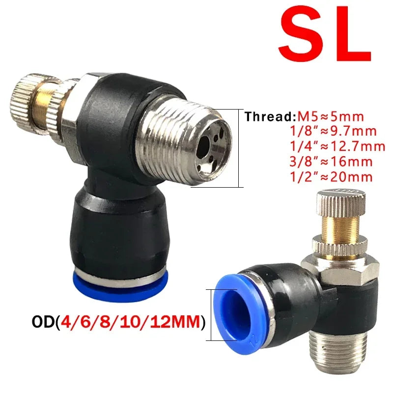 5PCS SL Series 90 Degree Pneumatic Brass Flow Control Valve &ndash; Quick Release Throttle For Precise Airflow Control