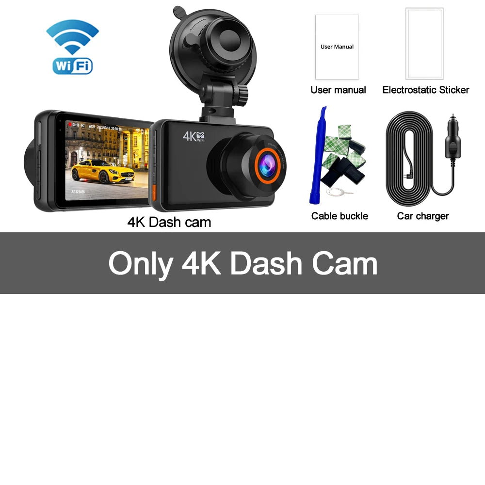 Kocam 4K WiFi Dash Cam &ndash; Dual Lens Front and Rear Recording Only 4K Dash Cam / 128G
