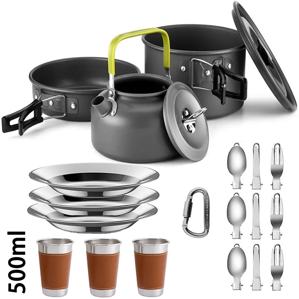 LISM Camping Cookware Set for 2-3 People - Lightweight Aluminium Cooking Pots and Teapot B