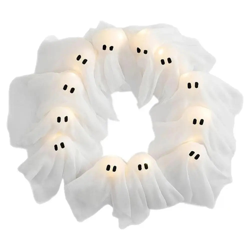 Glowing Halloween Ghost Wreath for Indoor Party Decoration White
