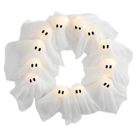Glowing Halloween Ghost Wreath for Indoor Party Decoration White